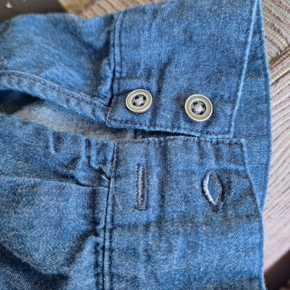 Old Navy Chambray Dress SzL Long Sleeves Collar/Cuffs Blue 1/2Button Front - Picture 4 of 8